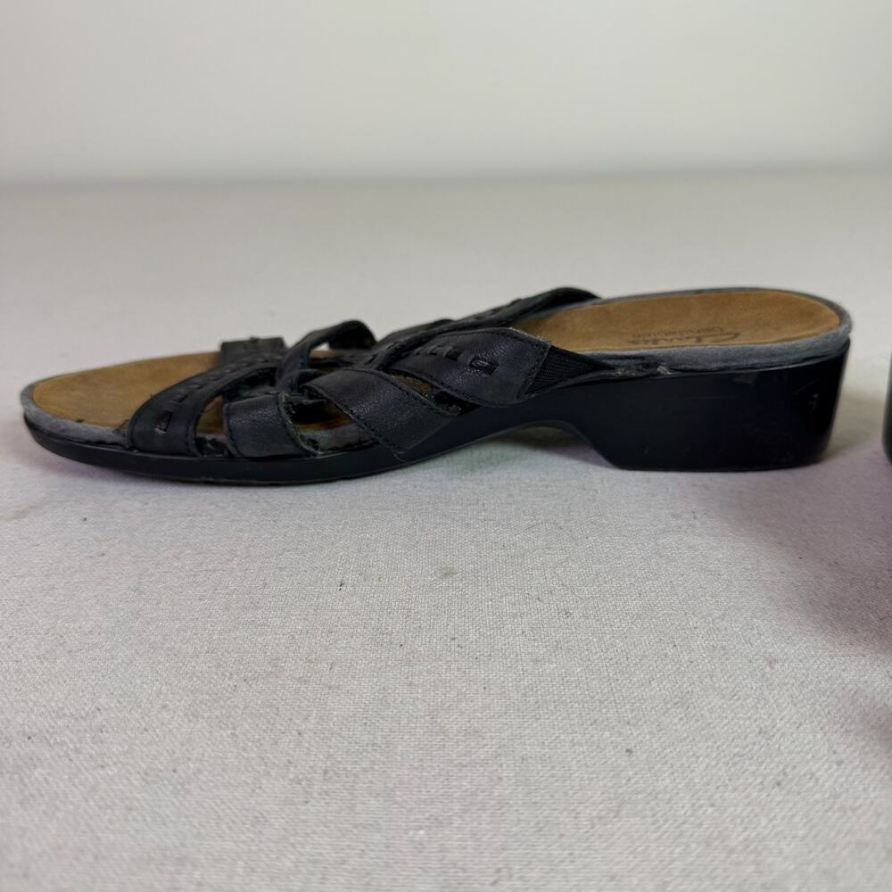 Clarks Bendables Black Leather Slide Sandals Womens 11N Gina Eagle Comfort Mules - Picture 7 of 11